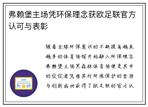 弗赖堡主场凭环保理念获欧足联官方认可与表彰 弗赖堡主场凭环保理念获欧足联官方认可与表彰